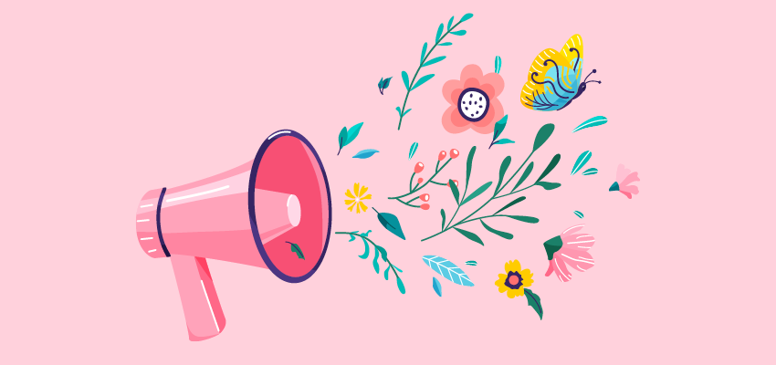 An illustration of flowers coming out of a megaphone